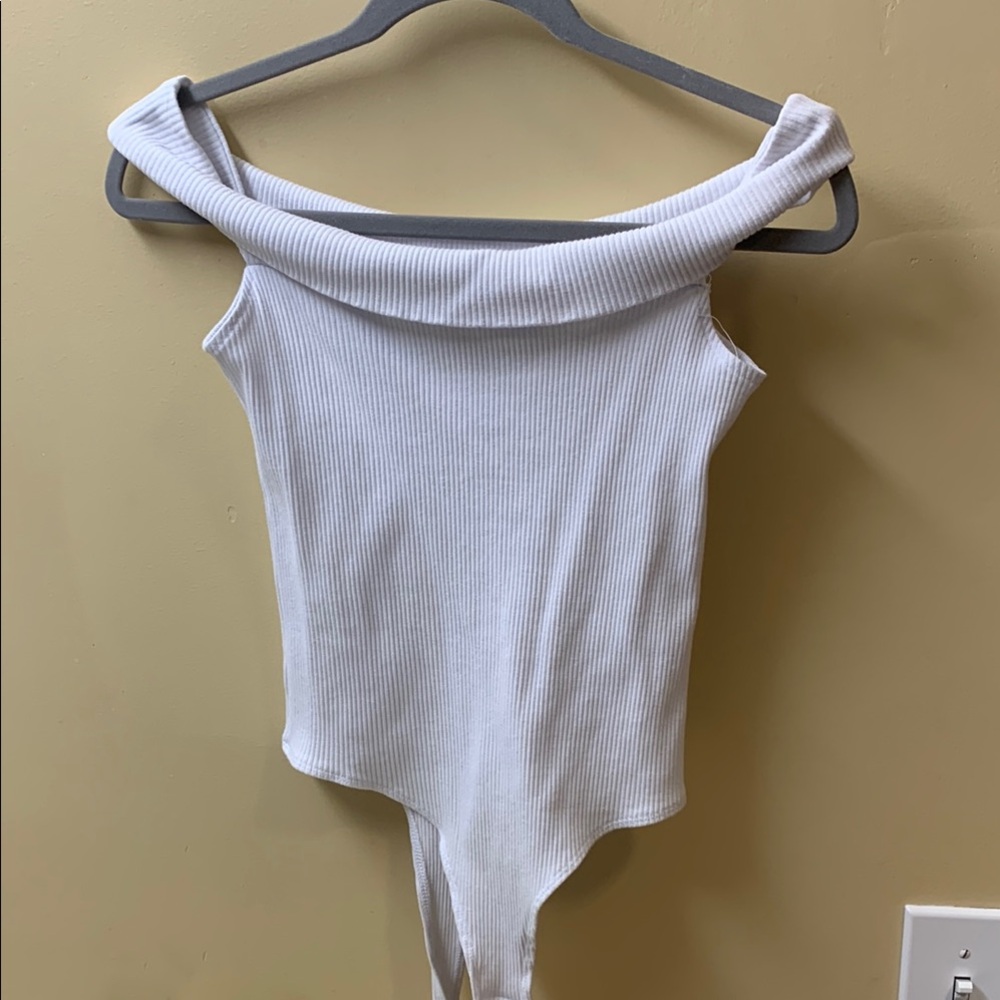 White Off-Shoulder Ribbed Women's Top